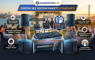250-300 kişilik düğünler için 2 sub-bas ve 2 üst hoparlörlü profesyonel düğün ses sistemi paketi (standart)