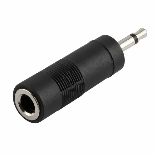 6.35 mm mono dişi ve 3.5 mm mono erkek jack adaptör ön ve arka giriş detay görünümü