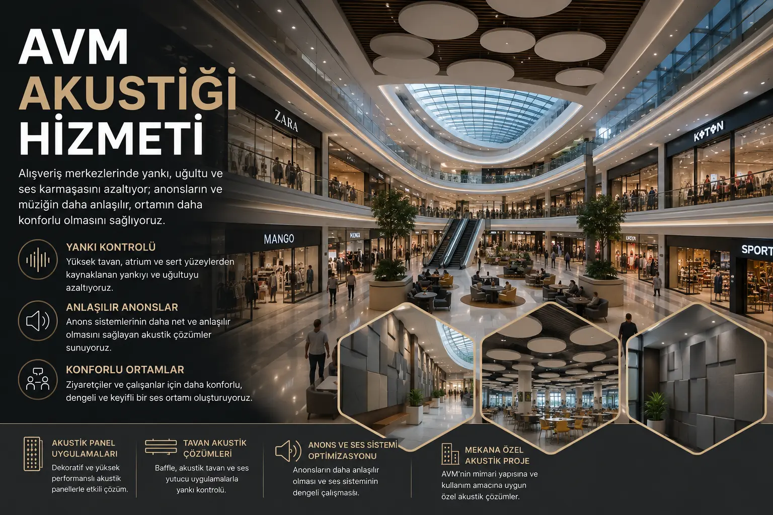 AVM Akustiği Hizmeti, yankı kontrolü ve akustik düzenleme çözümleri